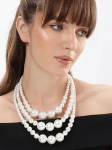 Anouk Rhodium-Plated Brass Pearls Statement Necklace