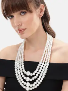 Anouk Rhodium-Plated Brass Pearls Statement Necklace