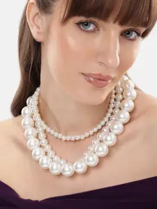 Anouk Rhodium-Plated Brass Pearls Statement Necklace