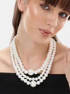 Anouk Rhodium-Plated Brass Pearls Statement Necklace