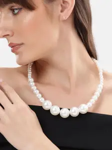 Anouk Rhodium-Plated Brass Pearls Statement Necklace