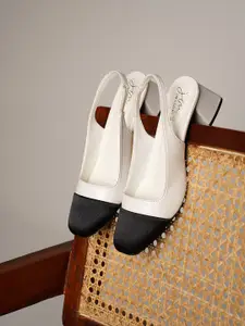 JM Looks Colourblocked Two-Tone Slingback Block Heel Pumps
