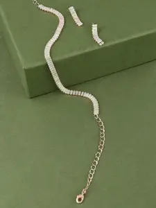 AMI Rose Gold-Plated Cubic Zirconia-Studded Necklace & Earring Jewellery Set