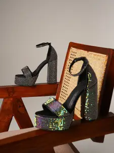 JM Looks Women Rhinestone Platform Block Heel Sandals
