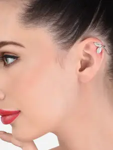 AMI Rose Gold-Plated Cubic Zirconia Studded Leaf Shaped Ear Cuff