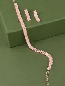 Zaveri Pearls Women Rose Gold-Plated Cubic Zirconia-Studded Necklace with Drop Earrings