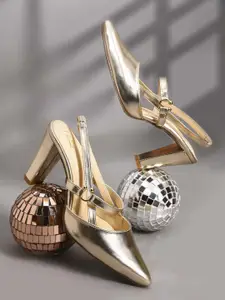 JM Looks Metallic Slingback Block Heel Sandals