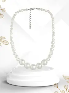MANSIYAORANGE Rhodium-Plated Pearls Beaded Layered Statement Necklace
