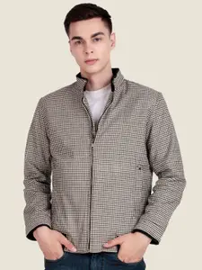 Leather Retail Men Mock Collar Checked Lightweight Woollen Tailored Jacket