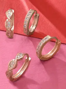 Zaveri Pearls Set Of 2 Rose Gold-Plated Cubic Zirconia Studded Circular Hoop Earrings