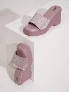 JM Looks Women Ethnic Embellished Synthetic Leather Platform Peep Toes