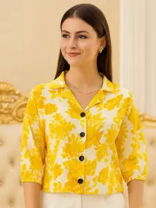 DressBerry Women Classic Boxy Fit Floral Printed Cuban Collar Casual Shirt