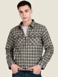 Leather Retail Checked Spread Collar Woollen Lightweight Tailored Jacket