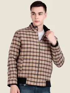 Leather Retail Men Mock Collar Checked Lightweight Woollen Tailored Jacket