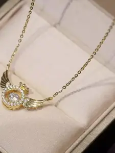 DressBerry Women Angel Wings Gold-Plated Ring Shape Crystal Pendant With Necklace