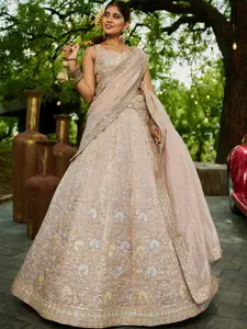 panchhi Embroidered Sweetheart Neck Sequinned Semi-Stitched Lehenga & Blouse With Dupatta