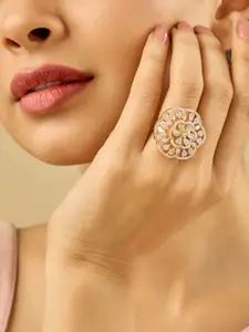 Kushal's Fashion Jewellery Gold-Plated Zircon-Studded Adjustable Finger Ring