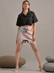 Moda Rapido Linen Printed Shirt With Skirt
