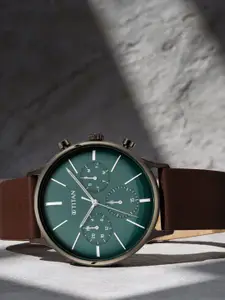 Titan Men Green Dial & Brown Leather Straps Analogue Watch