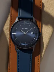 Titan Men Blue Dial & Leather Straps Analogue Watch 90142NL01