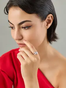 Kushal's Fashion Jewellery White Rhodium-Plated Trendy Party Zircon Finger Ring