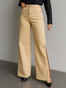 SASSAFRAS Women High-Rise Side Slit Wide Leg Jeans