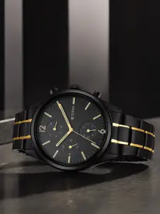 Titan Men Black Brass Dial & Stainless Steel Bracelet Style Straps Analogue Watch 1805KM03