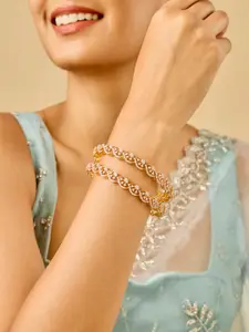 Kushal's Fashion Jewellery Set Of 2 Gold-Plated Party Zircon-Studded Bangles