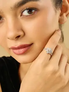 Kushal's Fashion Jewellery White Rhodium-Plated Party Zircon Finger Ring