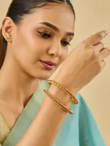 Kushal's Fashion Jewellery Set Of 2 Gold-Plated Ethnic Antique Bangles