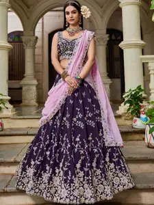 panchhi Embroidered Sequinned Organza Semi-Stitched Lehenga & Blouse With Dupatta