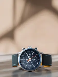 Titan Men Blue Dial & Blue Leather Straps Analogue Watch 90086KL01