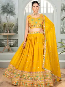 ODETTE Floral Embroidered Sequinned Semi-Stitched Lehenga & Blouse With Dupatta