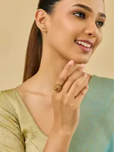 Kushal's Fashion Jewellery Ruby Gold-Plated Ethnic Antique Finger Ring