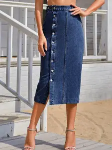 Outzidr Women Thigh High Denim Pencil Midi Skirt