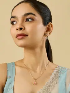 Kushal's Fashion Jewellery Pink Gold-Plated Party Pendant Set