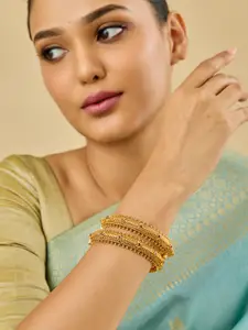 Kushal's Fashion Jewellery Set Of 2 Gold-Plated Ruby Studded Bangles