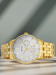 Titan Men White Dial & Gold Toned Straps Analogue Watch 9441YM01