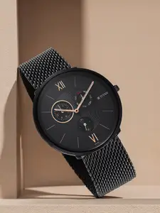 Titan Men Black Dial & Black Stainless Steel Straps Analogue Watch