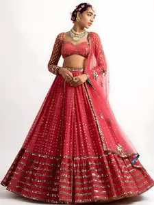 ODETTE Embellished Sequinned Semi-Stitched Lehenga & Blouse With Dupatta