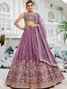 panchhi Embroidered Sweetheart Neck Sequinned Semi-Stitched Lehenga & Blouse With Dupatta