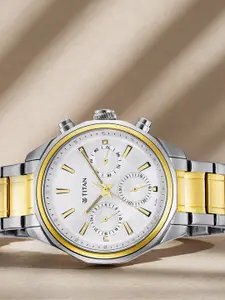 Titan Men White Dial & Multicoloured Bracelet Style Straps Analogue Watch 1829BM01