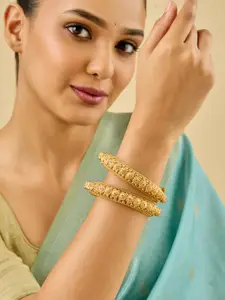 Kushal's Fashion Jewellery Set Of 2 Gold-Plated Ethnic Stone-Studded  Bangles