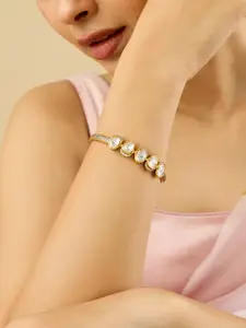 Kushal's Fashion Jewellery White Victorian-Plated Ethnic Kundan-Studded Kada Bangle