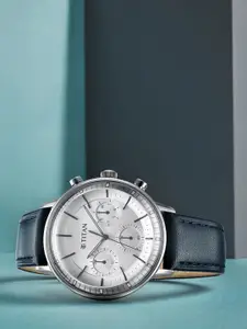 Titan Men Textured Dial & Leather Straps Analogue Multi Function Watch 90171SL01