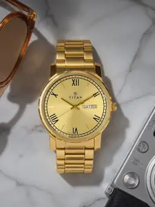 Titan Men Muted Gold-Toned Dial Watch 1644YM03