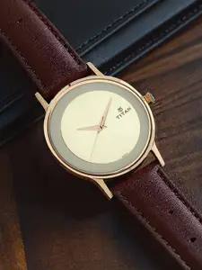 Titan Men Muted Gold-Toned Dial Watch 1672WL01