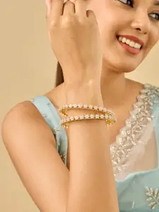 Kushal's Fashion Jewellery Set Of 2 White Gold-Plated Party Zircon Bangles