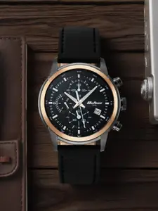 Titan Men Black Printed Dial & Black Leather Straps Analogue Watch