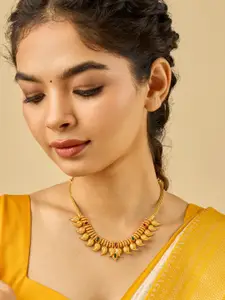 Kushal's Fashion Jewellery 92.5 Pure Silver Gold-Plated Stone Studded Temple Necklace